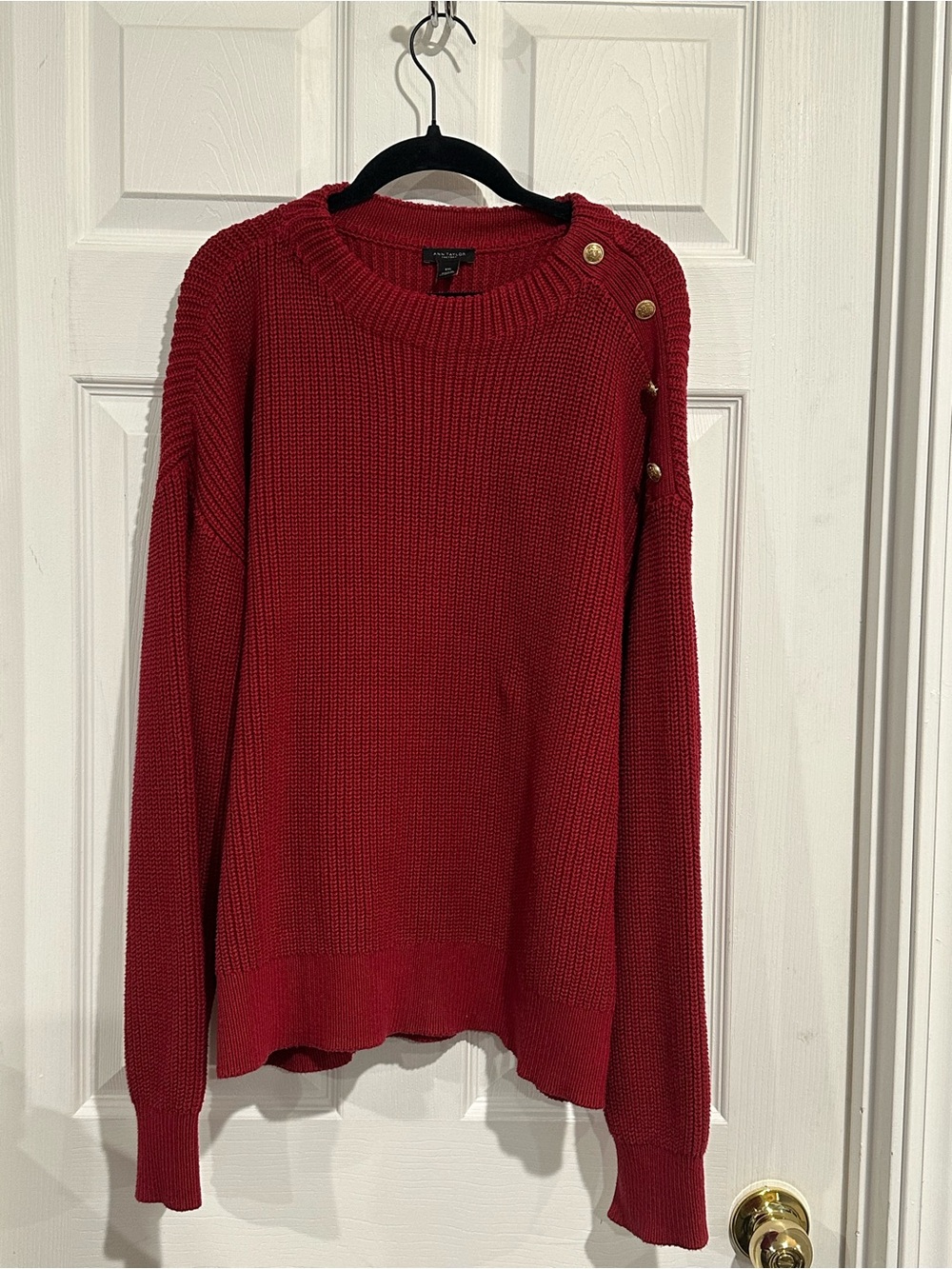 Ann Taylor Red Thick Cable Knit Sweater with Shoulder Buttons XXL